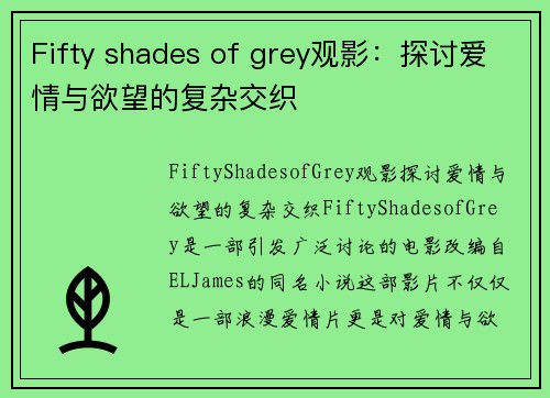 Fifty shades of grey观影：探讨爱情与欲望的复杂交织